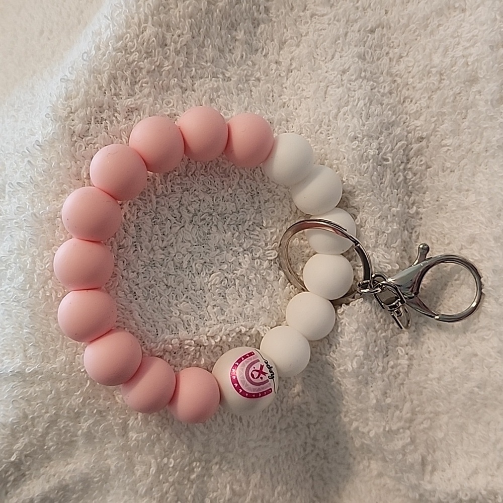 Breast Cancer Awareness Silicone bead keychain